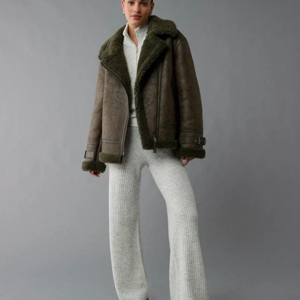 Ae Oversized Shearling Biker Jacket - image 1